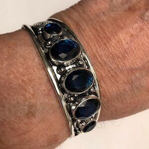 Tanzanite Stamped 925 Sterling Silver Cuff Bracelet